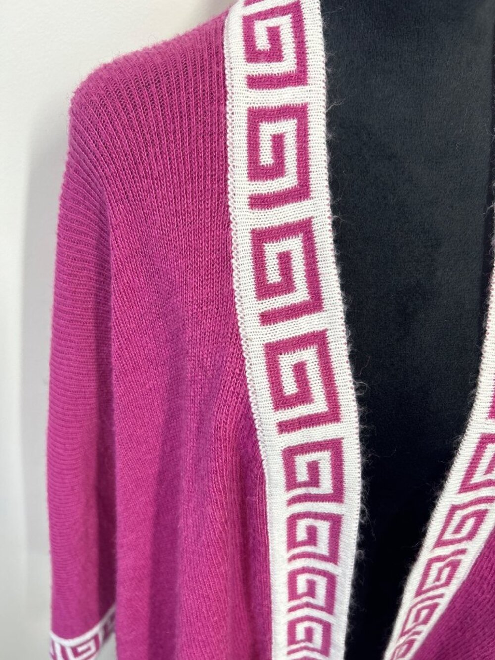 Peruvian 100% Alpaca Wool Women's Shawl Wrap Open Cardigan Pink Geometric Trim - Picture 4 of 8